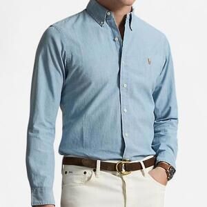 Ralph Lauren Classic Fit Chambray Shirt Button Down Men’s Medium Blue Cotton